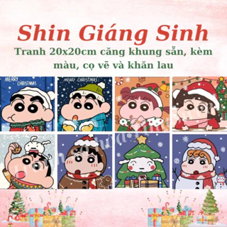 TINASWEET 🌈 Tranh tô màu theo số Shin Giáng Sinh 20x20cm căng khung sẵn