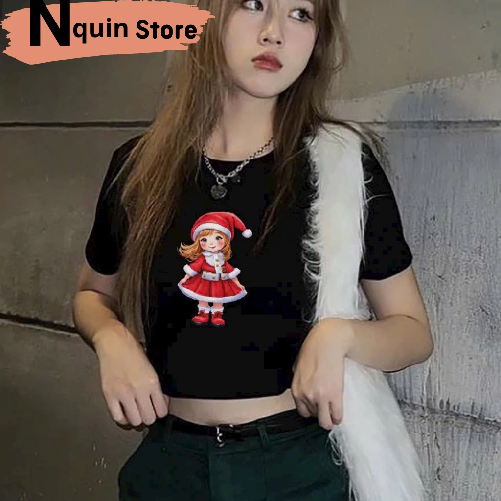 Áo croptop tay ngắn cổ tròn,Áo thun được thiết kế với nhiều hoạ tiết Noel dễ thương from ôm body cá tính Nquin Store