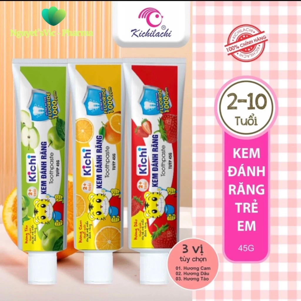 Kem đánh răng nuốt được cho bé -  Chính hãng Kichilachi lọ 45g - Bảo vệ răng miệng cho bé