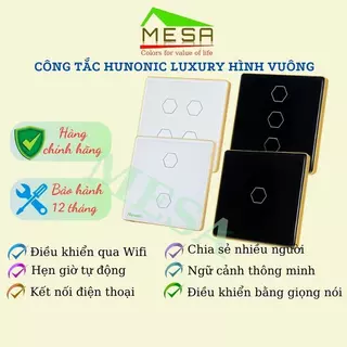 Công Tắc thông minh Hunonic Luxury Hình Vuông 1~4 nút,Điều Khiển Từ Xa Bằng Điện Thoại, Sử dụng BLE, 2 màu đen và trắng