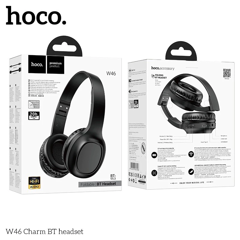 Tai nghe chụp tai bluetooth nghe nhạc 20h Hoco W46 cho điện thoại máy tính laptop