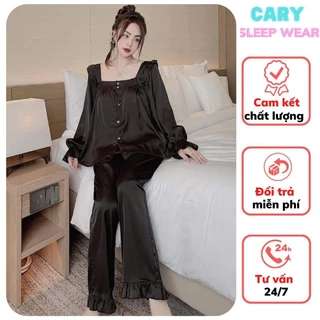 Bộ đồ ngủ nữ pijama tay dài quần dài cổ vuông mặc nhà CARY