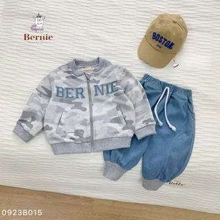 Set đồ đi chơi bé trai áo khoác bomber da cá kèm quần jean sành điệu 1 đến 7 tuổi BERNIE 0923B015