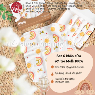 Set 6 khăn sữa sợi tre Molli 100% Premium Bamboo, họa tiết đáng yêu - Nếp shop