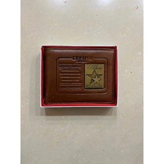 Ví Da Bò Nam Cefiro Logo Đồng Nguyên Tấm  Đa Năng Tiện Lợi 7 Ngăn 9.5x12 cm