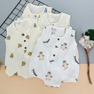 [5-15kg - Hàng thiết kế] Bộ Bodysuit Xô Muslin Cho Bé Trai Bé Gái Sơ Sinh - Chất Xô Muslin Cao Cấp Mềm Mại, An Toàn