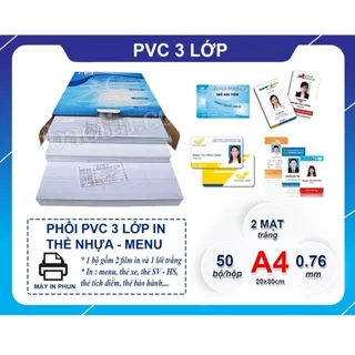 50 BỘ PHÔI THẺ NHỰA PVC 3 LỚP A4 TRẮNG