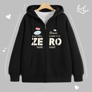 Áo Hoodie Zip, Áo Khoác Nam Nữ Unisex By JOLI Mã ZERO Chất Nỉ Bông Form Rộng Mũ 2 Lớp