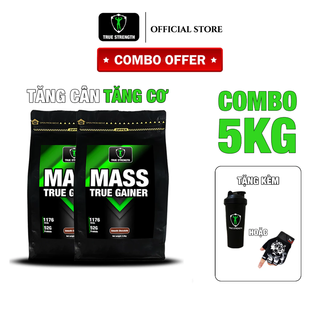 Mass True Gainer - Sữa Tăng Cân Tăng Cơ - Loại 5kg (Tặng Kèm Bình Lắc hoặc Găng Tay Tập)