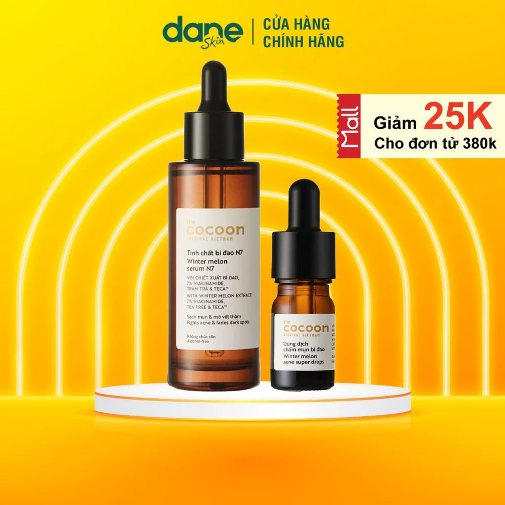 Combo Tinh chất bí đao Cocoon N7 7% Niacinamide 70ml + Dung dịch chấm mụn bí đao 5ml