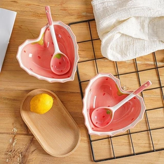 Chén Bát , ly sứ Sứ Hình Trái Tim, Bát Kèm Thìa Sứ Cao Cấp,trang trí,decor - Gốm Sứ Shunhui