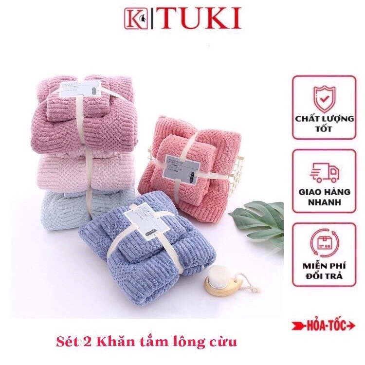 Set 2 Khăn tắm lông cừu siêu mềm, siêu thấm hút