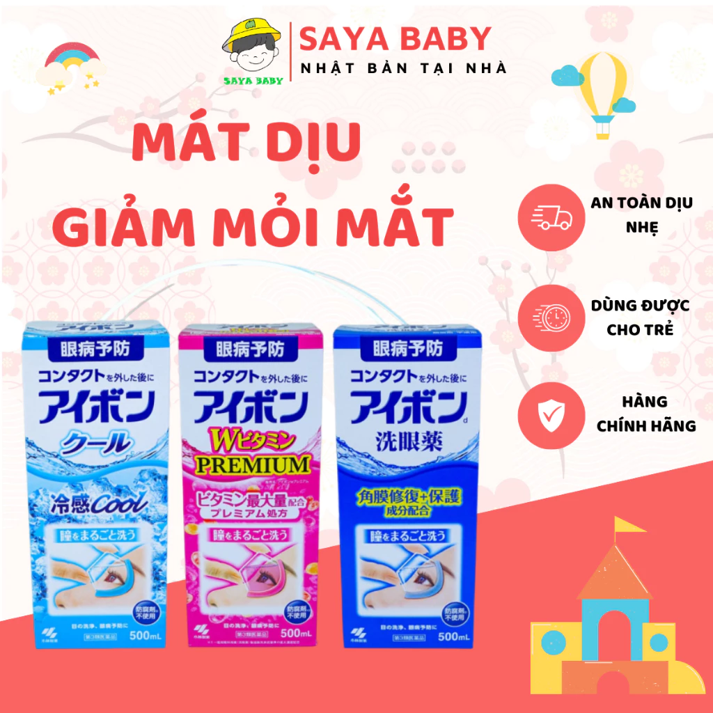 Dung dịch nước rửa nhỏ mắt Eyebon W Vitamin Kobayashi nội địa Nhật Bản 500ml giúp giảm mỏi mắt, đau nhức