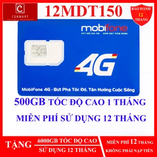 Sim 4G Mobifone 500GB, 100GB 12MDT50 MDT250A 12MDT150, 75GB 21G12 12FD50 (có E SIM) BẢO HÀNH CHÍNH HÃNG