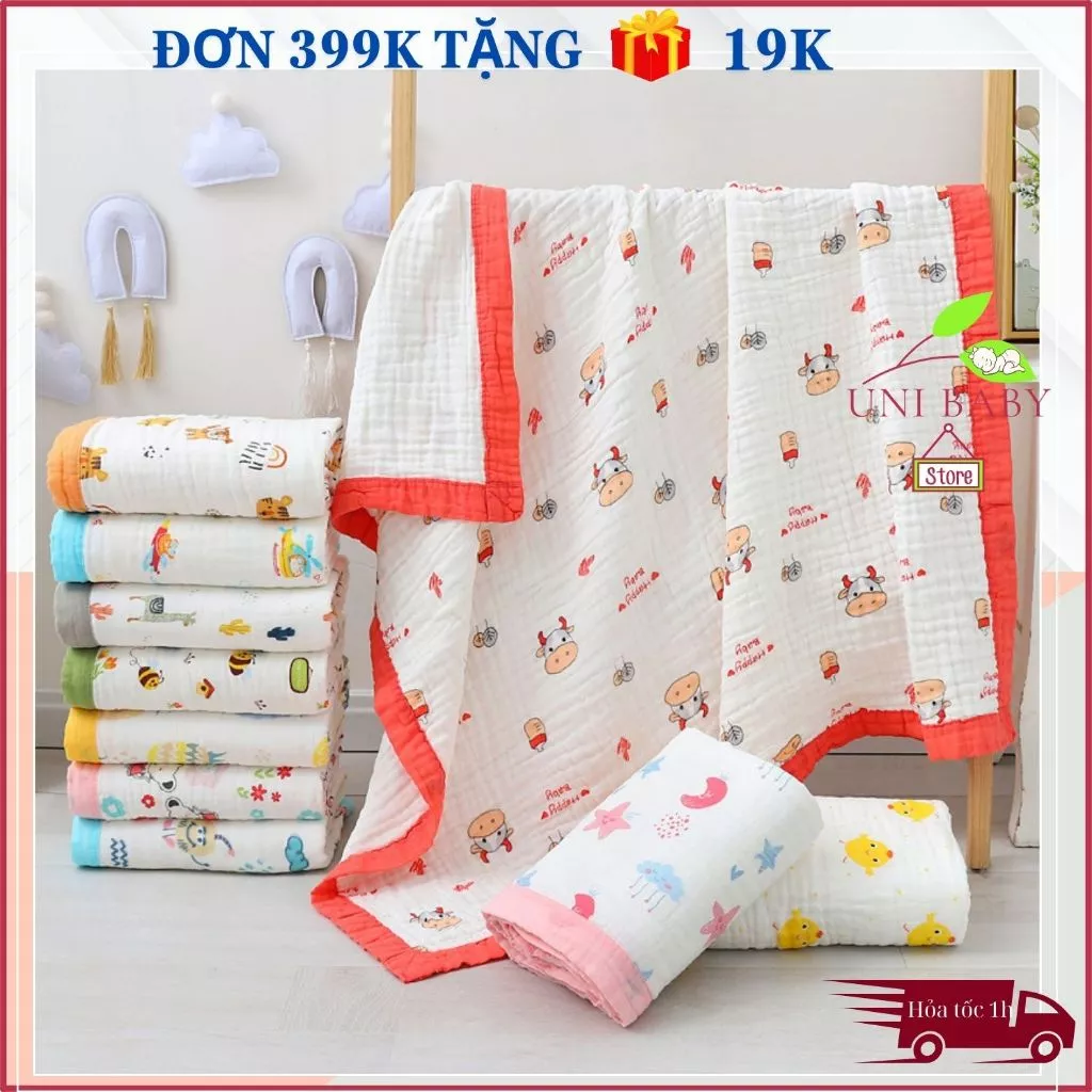 Khăn xô 6 lớp bo viền La Vita cao cấp 110x110 cm, vải dày mật độ cao làm khăn tắm cho bé sơ sinh