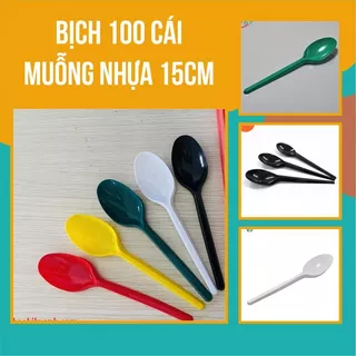 [100 cái] Muỗng nhựa trà sữa, cafe, sinh tố dài 15cm