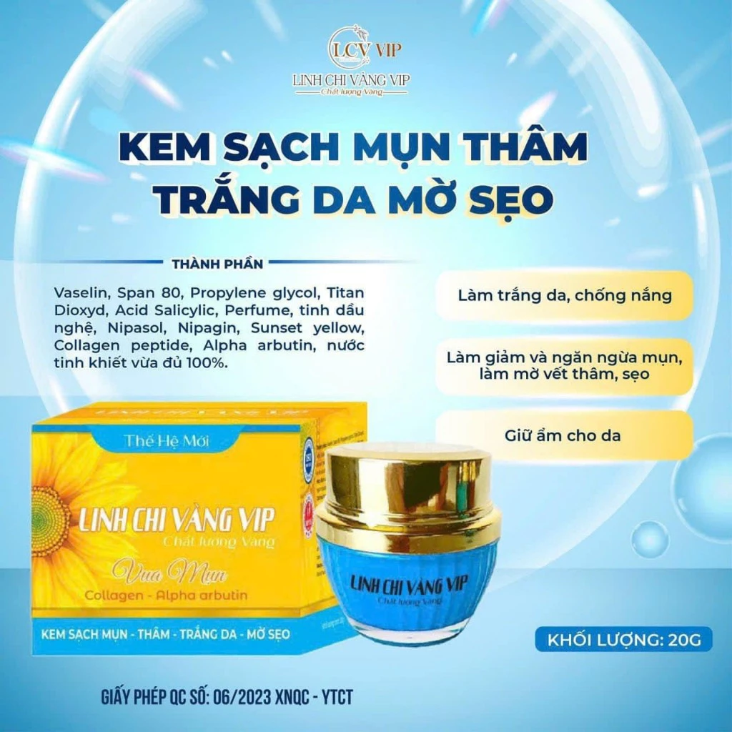 Kem Sạch Mụn, Thâm, Trắng Da, Mờ Sẹo Linh Chi Vàng Kem Dưỡng CHAMDA 20g VIP-08