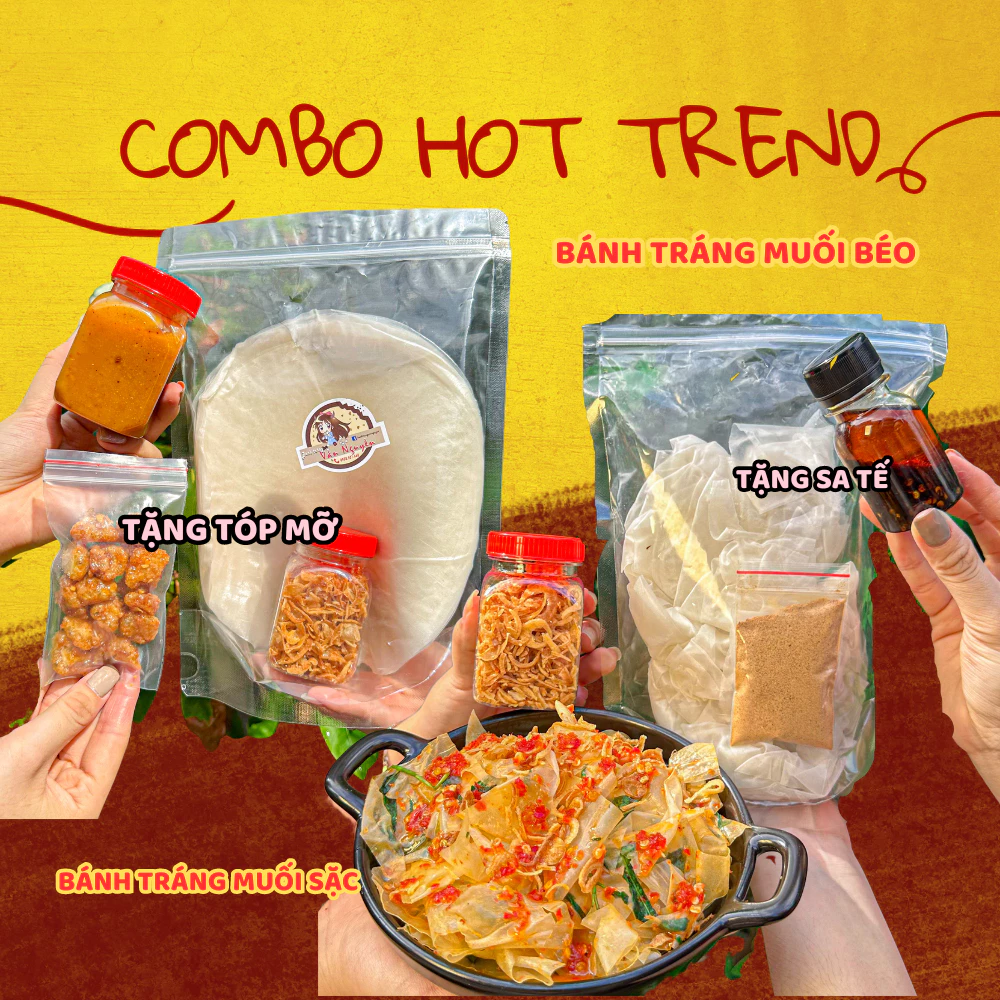 Combo Hot Trend 1 bánh tráng muối béo và 1 bánh tráng muối sặc. Bánh Tráng Vân Nguyễn