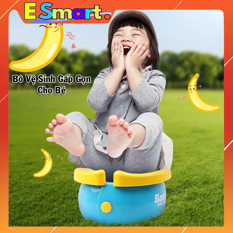 Bô Cho Bé Đi Vệ Sinh Esmart Hình Chuối Gấp Gọn Tặng Kèm Túi Đựng Xách Tay Tiện Lợi - Bô Vệ Sinh Chịu Lực Tối Đa 50Kg
