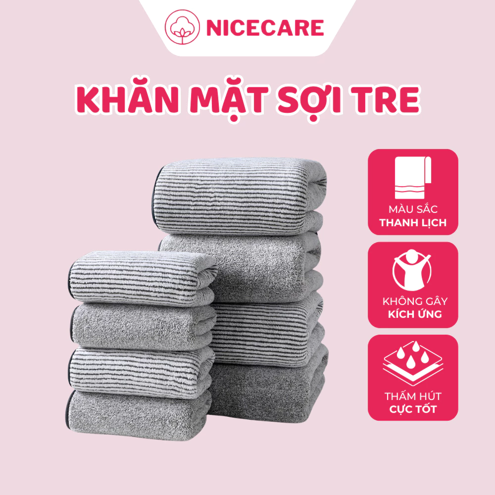 Khăn mặt sợi tre kháng khuẩn thấm hút tốt NICECARE, không rụng lông, không bụi mịn, an toàn(32x72cm)