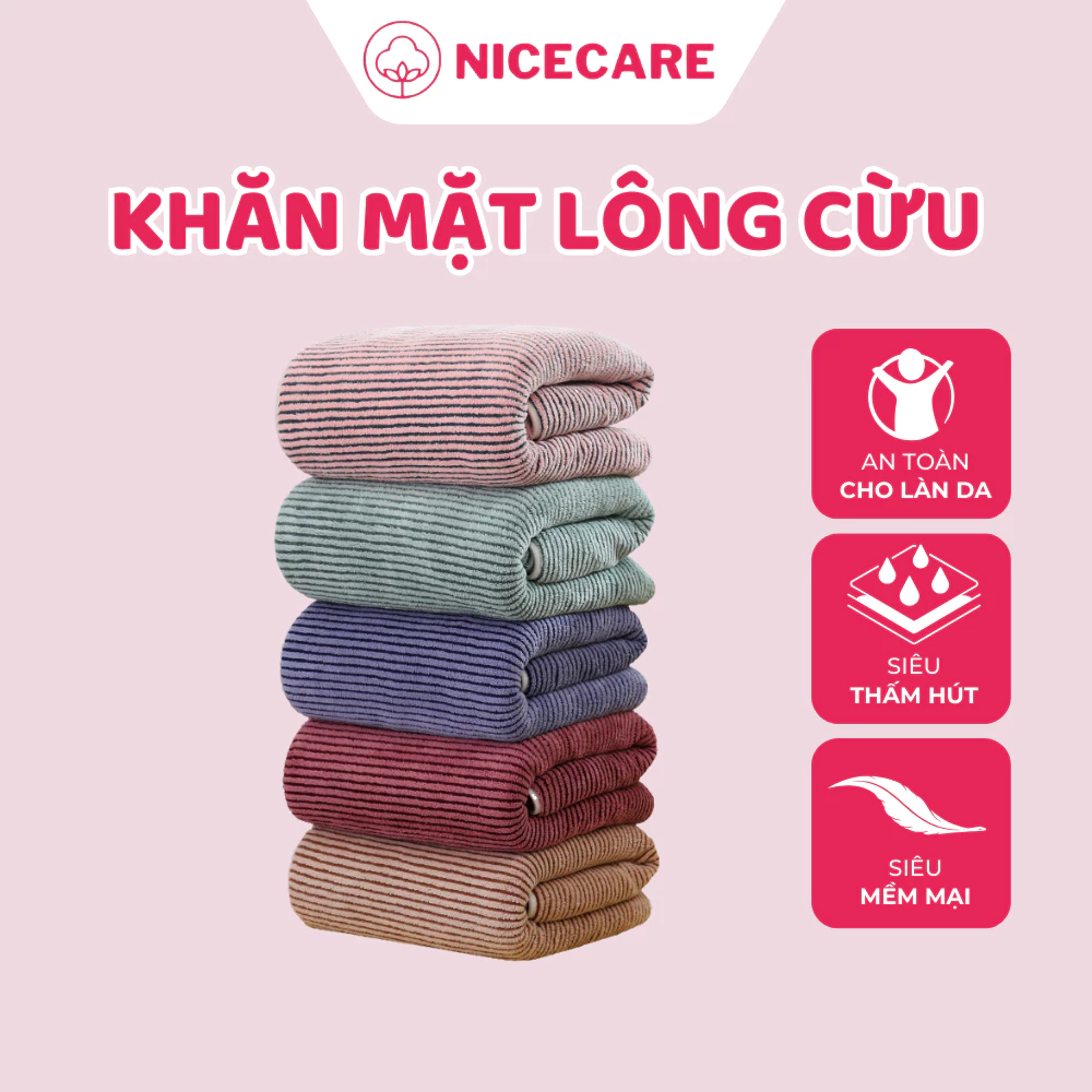 Khăn mặt lông cừu siêu thấm nước, mềm mại, không rụng lông, không bụi mịn NICECARE