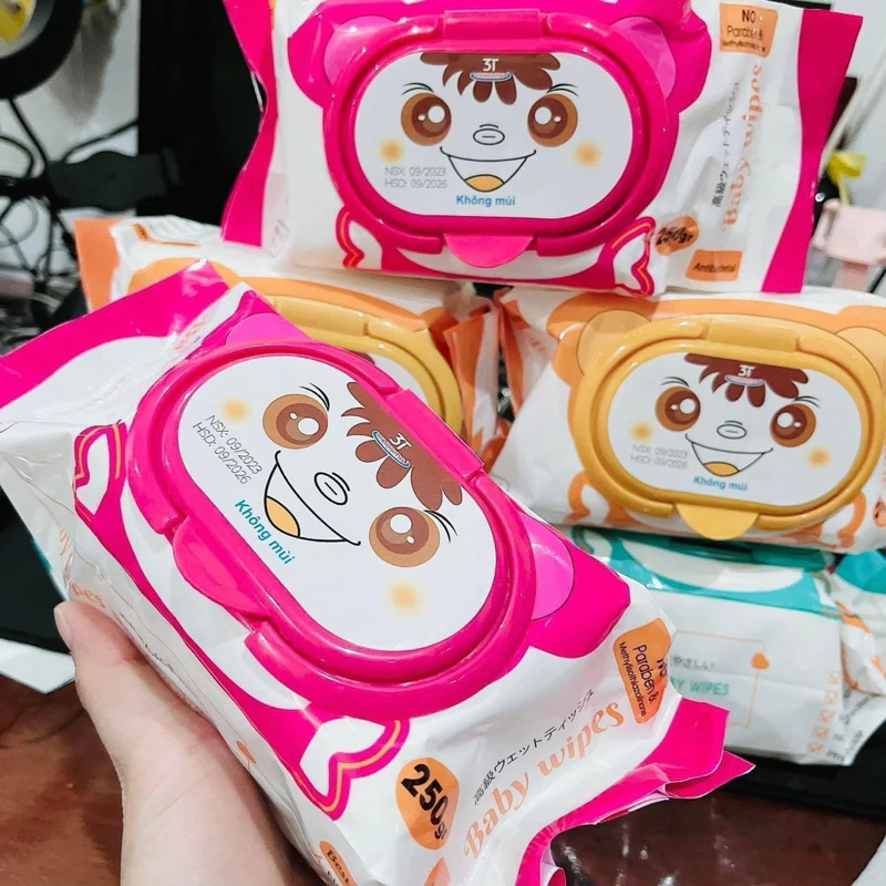 [Sỉ 17*23cm]Thùng 10 hộp khăn ướt baby wipes 600gr gấu 3 màu không mùi chuyên dụng cho bé