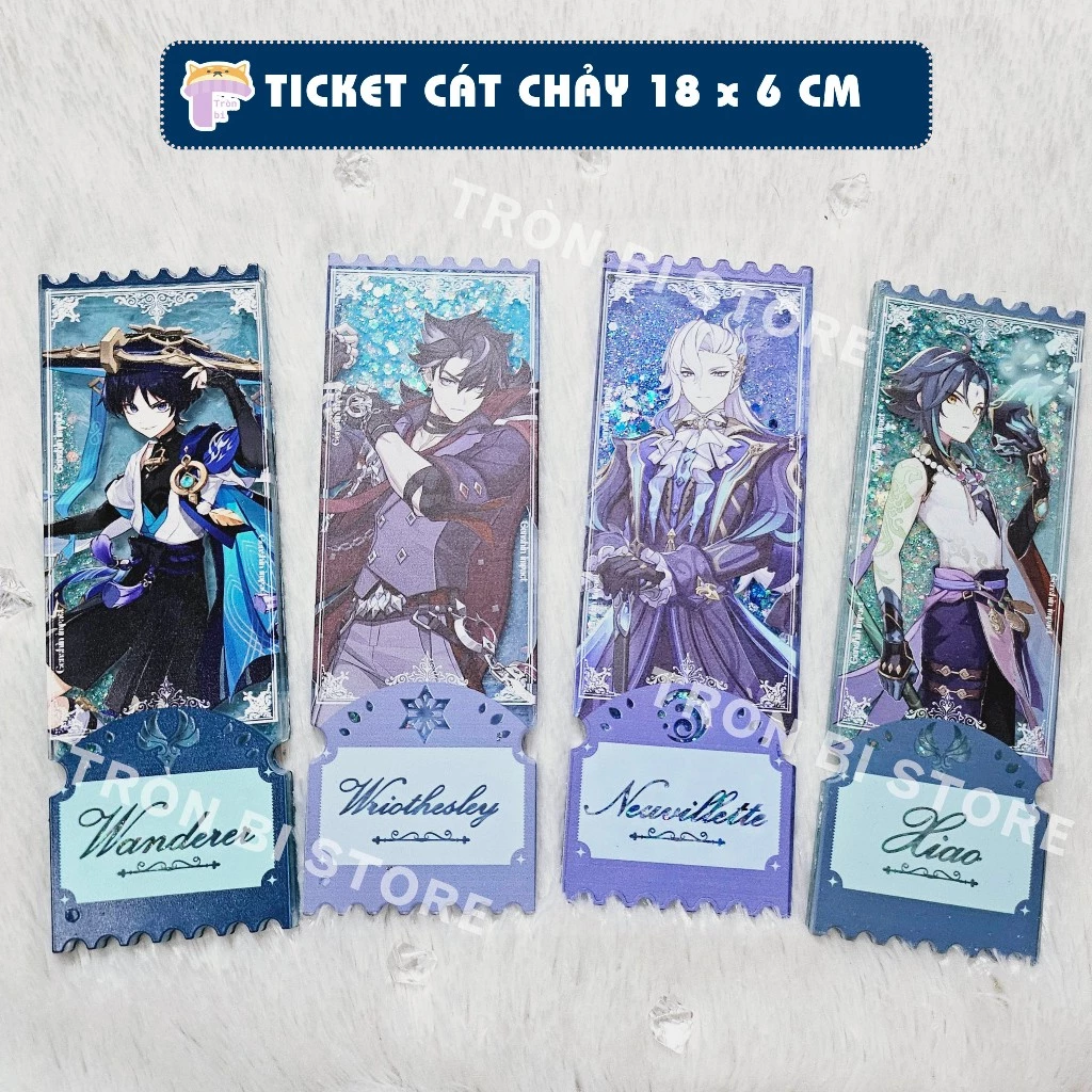 Ticket cát chảy Genshin Impact 18x6x0,6 cm 2 mặt Scara, Zhongli, Kazuha, Ayato, Xiao, Venti,  Yae, Raiden,....