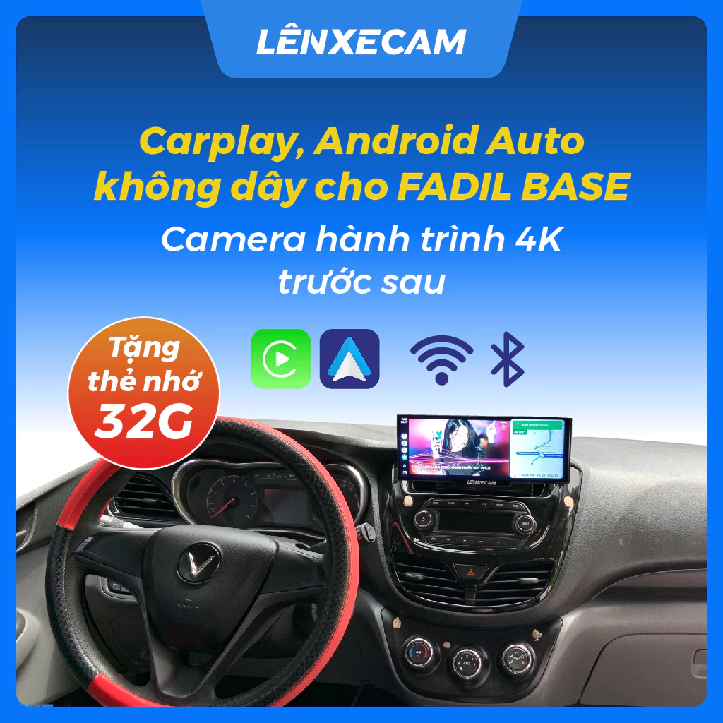 LenxeCam cho FADIL BASE Camera hành trình 4k trước sau Carplay Android Auto không dây Bản đồ cảnh báo tốc độ Màn 10.26in