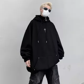 Áo Hoodie Nam Nữ Cổ Cao Dáng Rộng Phối Khóa Zip Kéo Thời Trang Kiểu Ninja, áo nỉ hoodie Retro Mỹ AN656