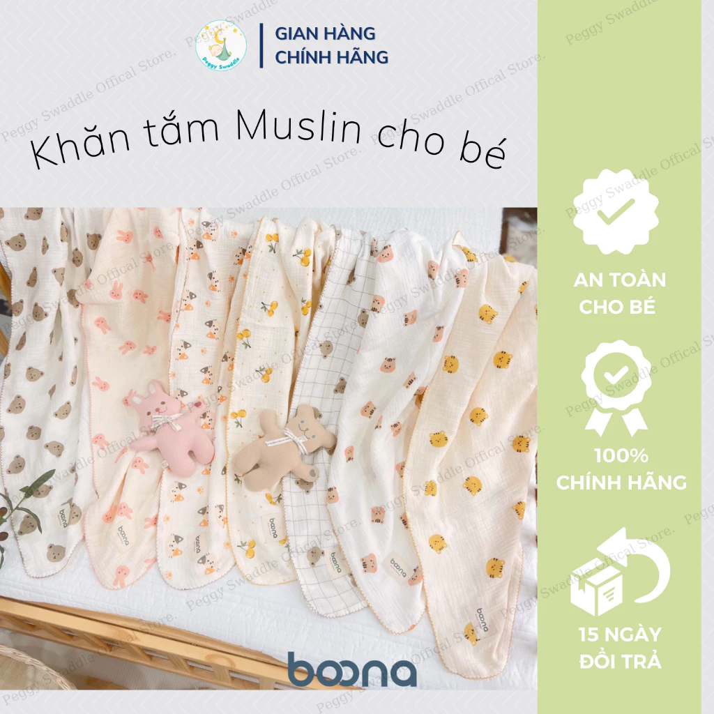 Khăn Tắm Xô Muslin BooNa Chính Hãng 2 Lớp, 4 Lớp Đa Năng An Toàn Cho Bé