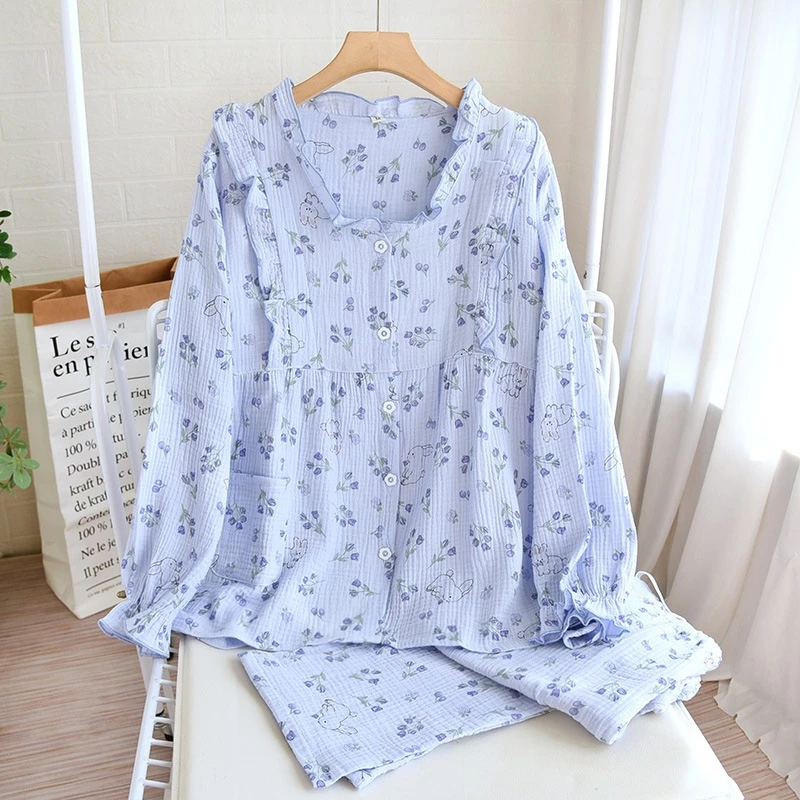 Bộ Pijama ở cữ sau sinh chất liệu xô nhật, xô muslin mềm mại và thoáng mát, đồ ngủ ở cữ chất liệu xô nhật cao cấp