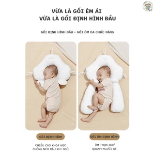 Gối chặn chữ U cao cấp cho bé. Gối chống giật mình + chống méo đầu, có dây rút điều chỉnh cho bé sơ sinh