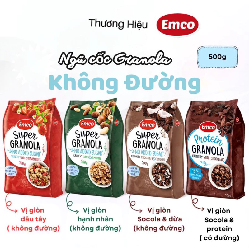 Ngũ Cốc Không Thêm Đường Ăn kiêng Emco Granola 500g