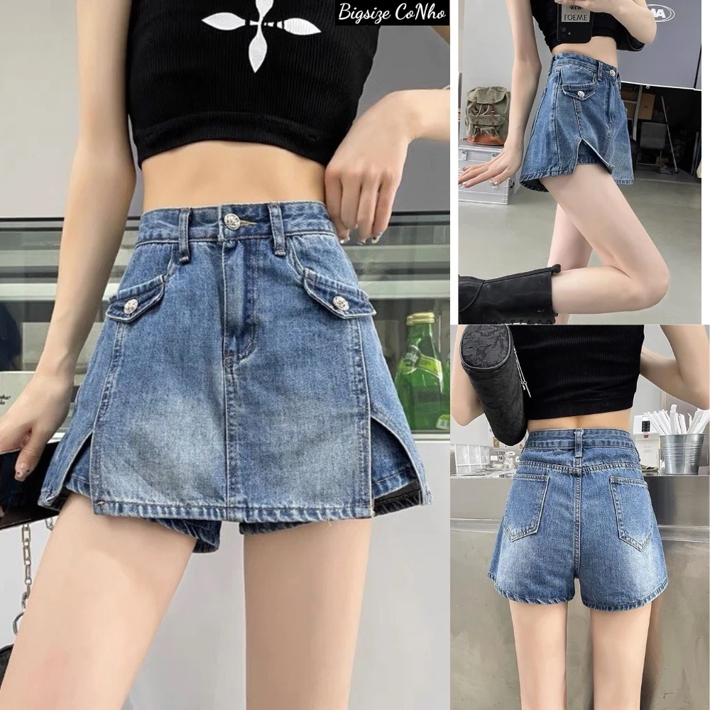 Quần giả váy jean bigsize Nữ Dáng Ngắn Cạp Cao chất mềm đẹp dáng chữ A lưng cao tôn dáng không co giãn GV3