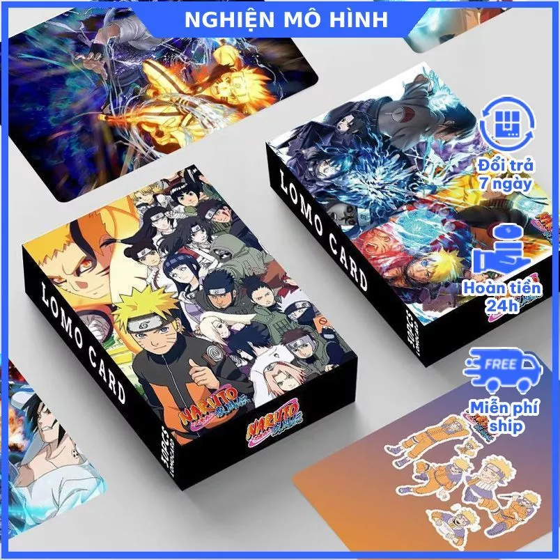 Lomo card hộp 30 thẻ in 2 mặt Naruto Sasuke Kakashi Itachi Rock Lee Hokage Akatsuki