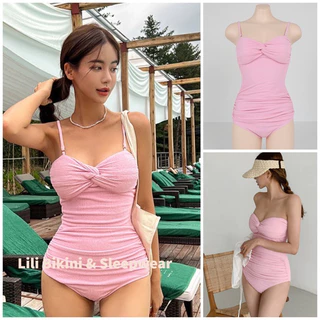 (Mẫu mới 2024) Bikini hồng baby hot trend phong cách Hàn Quốc, đồ bơi, áo tắm 1 mảnh xoắn ngực cho nàng ngực nhỏ