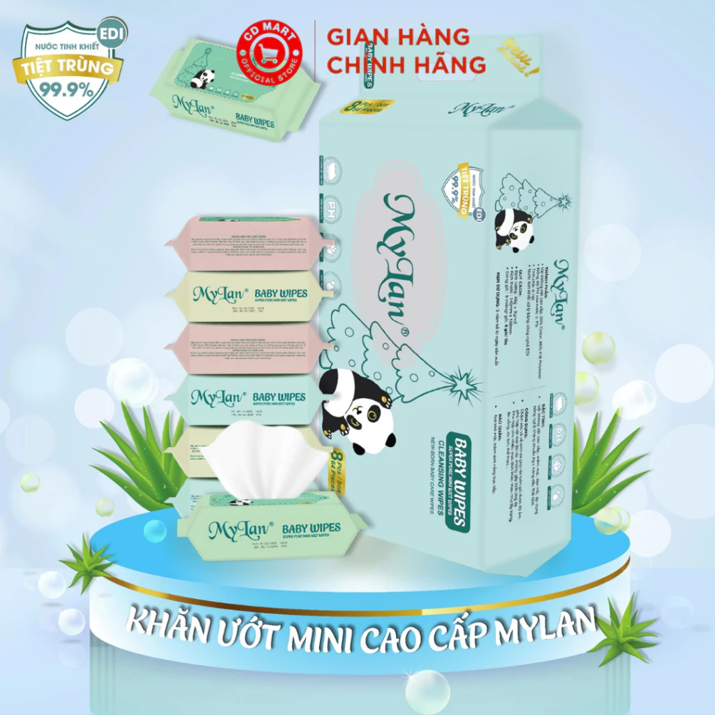 Lốc 8 gói khăn ướt mini cao cấp My Lan (8 miếng x 8 gói)