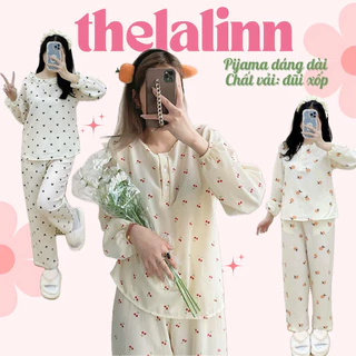 [ ẢNH THẬT ] Pijama xốp đũi Hàn cổ viền bèo/cổ nút tay bo hoạ tiết xinh xắn. Bộ ngủ nữ hoạt hình dễ thương ( Pyjama )