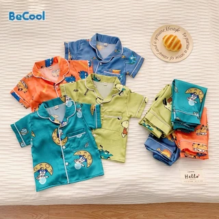 Bộ Pijama Áo Cộc Quần Dài In Hình Cho Bé Trai - Bé Gái Từ 7-27kg Mặc Đi Ngủ MINKYSOON