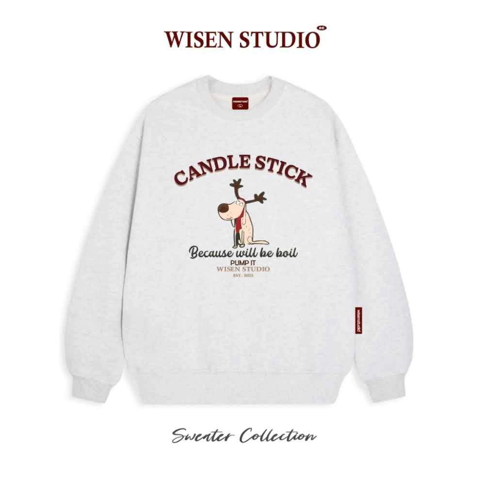 Áo Sweater local Brand WISEN Nỉ Bông Dày Form Rộng Oversize Unisex Mẫu Candle Stick