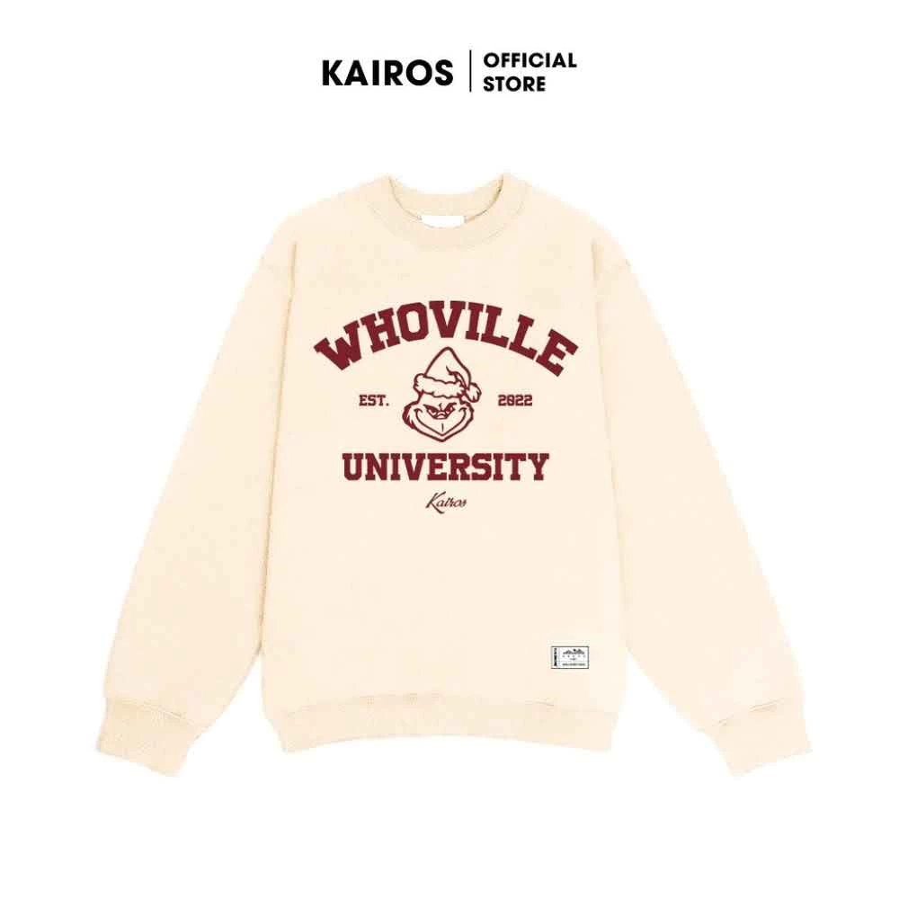 Áo Sweater Nỉ Bông Kairos Whoville University Form Rộng Dài Tay Nam Nữ Unisex