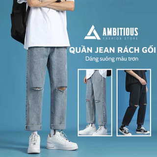 Quần Jean Nam Rách Gối Ambitious Store Dáng Baggy Ống Đứng Form Rộng Phong Cách Đường Phố Unisex