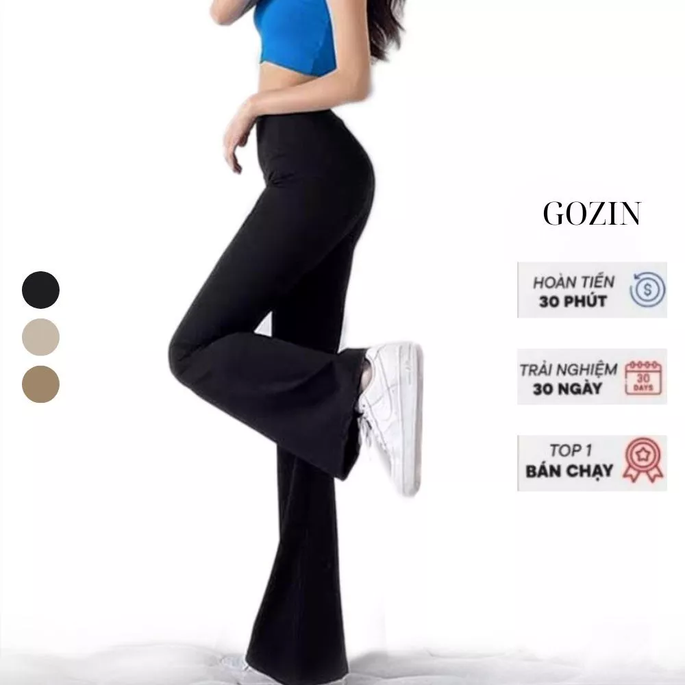 Quần ống loe GOZIN SHOP lưng cạp cao 2 cúc baggy vải nữ dài suông loe culottes màu đen nâu