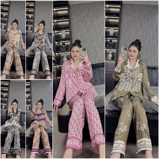 (Hình thật) Set Đồ bộ Pijama - Bộ lụa xước mặc nhà tay dài hàng SAM cao cấp