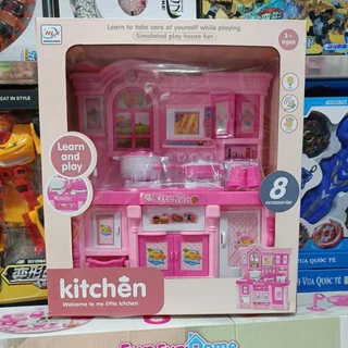 Hộp đồ chơi Tủ Bếp nấu ăn HAPPY KITCHEN, có nhạc và đèn phát sáng 818-1 (tặng kèm pin)