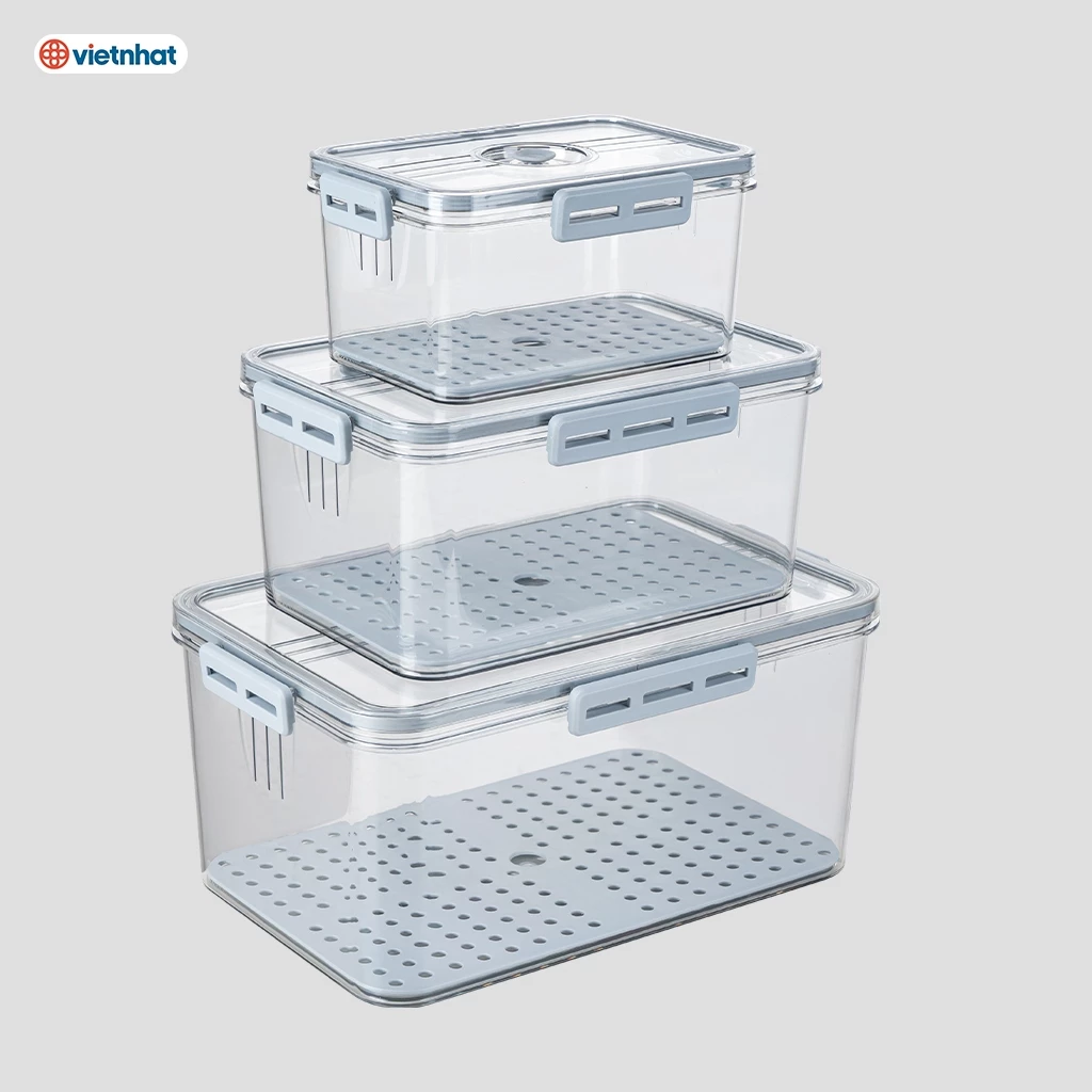 Bộ 3 Hộp Đựng Thực Phẩm trong suốt Chữ Nhật Hokori Chính Hãng Việt Nhật 6560