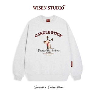 Áo Sweater Wisen Studio Candle stick , Áo Nỉ Hoodie Cổ Tròn Form Rộng Chất Nỉ Bông Dày Dặn Cao Cấp Siêu Ấm