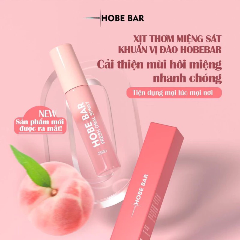 Xịt thơm miệng vị đào HOBEBAR 20ml thơm miệng hương đào diệt khuẩn loại bỏ vi khuẩn gây hôi miệng giúp bạn tự tin dễ gần