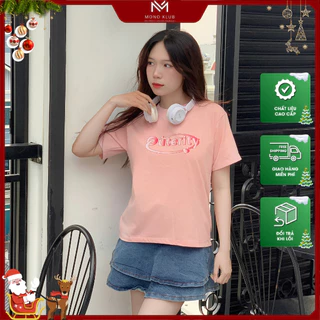 Áo Thun Nữ Baby Tee MONO Cotton In Chữ Cute Thời Trang Màu Hồng Ngắn Tay Cổ Tròn Dễ Thương Đi Chơi, Học Đi Làm