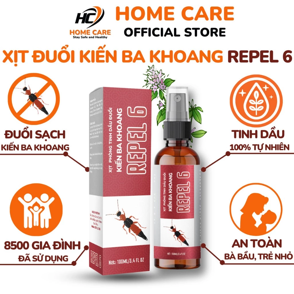 Xịt Phòng Tinh Dầu Đuổi Kiến Ba Khoang REPEL 6 chai 100ml, Xịt Đuổi Côn Trùng An Toàn Cao Cấp Dùng Trong Gia Đình